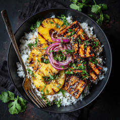 Grilled Pineapple Teriyaki Tofu with Jasmine Rice