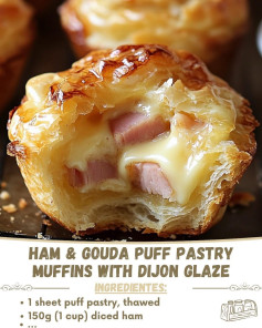 Ham & Gouda Puff Pastry Muffins with Dijon Glaze 🐷🧀🥐