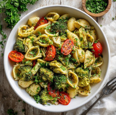 Herb-Infused Shell Pasta with Broccoli and Tomatoes