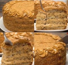 Карамельная Ночь: Ореховый торт с грушей и сметаной