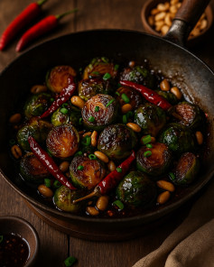 Kung Pao Brussels Sprouts Bliss: Spicy, Sweet, and Nutty Delight