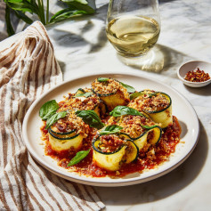 Lemon Basil Zucchini Rollatini with Tofu Ricotta