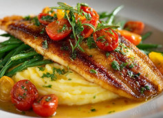 Lemon-Butter Sole with Saffron Mash and Summer Vegetables