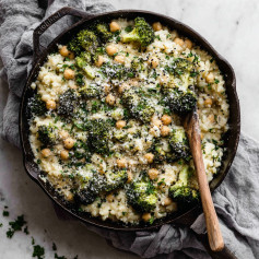 Lemon Chickpea Orzo Delight with Broccoli Bliss
