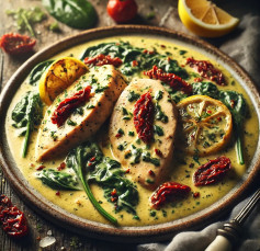Lemon Herb Chicken with Creamy Spinach and Sun-Dried Tomatoes