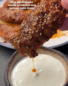 Low-Carb Spicy Sticky Chicken Tenders with Sesame Crunch