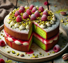 Lush Pistachio Raspberry Delight Cake