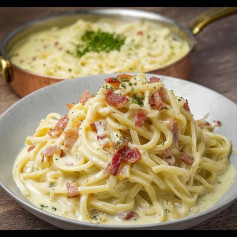 Macarrão Cremoso de Batata com Bacon Crocante