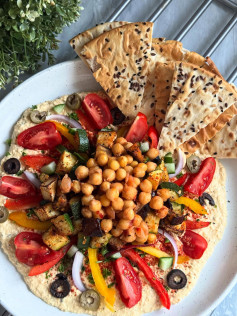 Mediterranean Roasted Veggie Hummus Delight