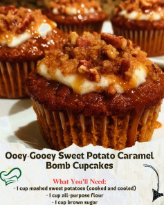 Ooey-Gooey Sweet Potato Caramel Bomb Cupcakes