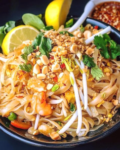 Pad Thái Tôm Hấp Dẫn Với Lạc Rang Giòn