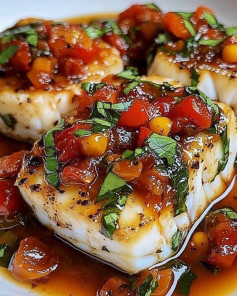 Pan-Seared Cod in Tomato Basil Sauce 🐟🍅🌿✨