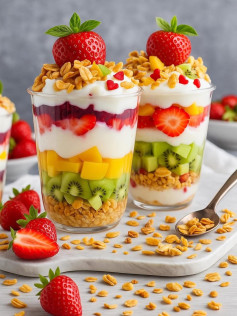 Parfait de Frutas Tropicais com Iogurte e Granola