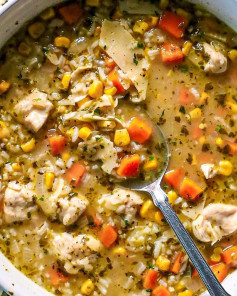 Pesto Chicken and Rice Comfort Soup