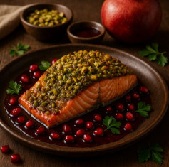 Pistachio-Crusted Salmon with Pomegranate Elegance