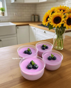 Pudding Khoai Lang Tím Mát Lạnh Với Việt Quất