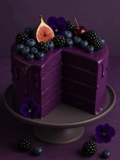 Purple Elegance: Ube Cake with Berries and Flowers