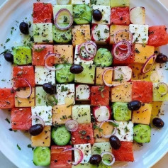 Refreshing Melon Tetris Salad with Lemon Honey Vinaigrette