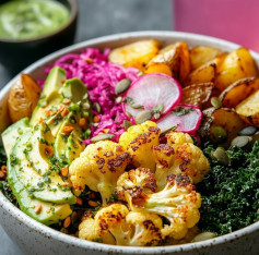 Roasted Cauliflower and Chickpea Harmony Bowl with Herb Tahini