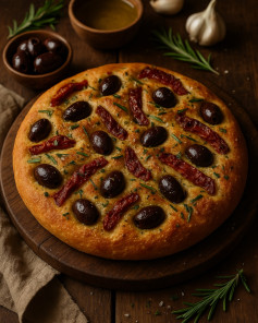 Rustic Olive & Sun-Dried Tomato Focaccia Delight