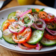 Salada Fresca de Pepino, Tomate e Cebola Roxa