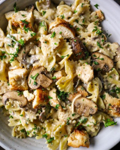 Savory Seared Chicken with Creamy Mushroom Bow-Tie Pasta