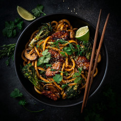 Savory Sesame Udon with Maple Tempeh Delight