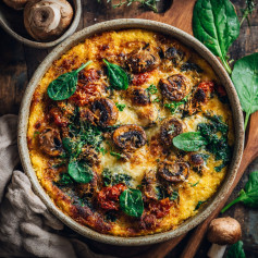 Savory Spinach & Mushroom Polenta Pie with Almond Ricotta