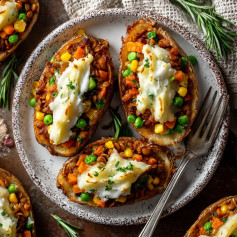 Savory Twice-Baked Vegan Shepard’s Pie Potatoes