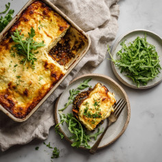 Savory Vegan Moussaka with Lentils and Aubergine Layers