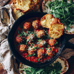 Savory Vegan Mushroom Meatballs with Garlic Bread