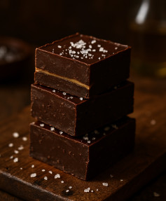 Silky Tahini Chocolate Fudge with Sea Salt Crunch
