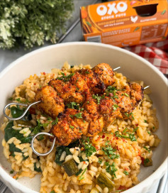 Spiced Chicken Skewers on Creamy Spinach Risotto Delight