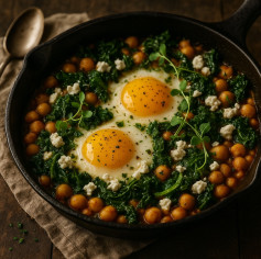 Spiced Chickpea-Kale Shakshuka with Feta & Silky Eggs