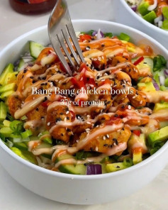 Spicy Bang Bang Chicken Bowl with Avocado and Sesame