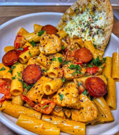 Spicy Cajun Chicken & Chorizo Pasta Delight