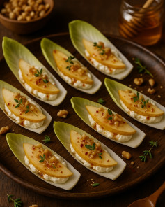 Spicy Honey Pear Endive Bites with Creamy Goat Cheese