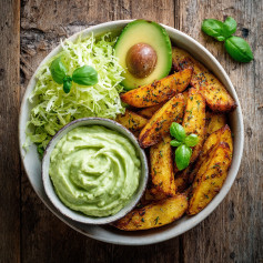 Spicy Roasted Potato Wedges with Creamy Guacamole