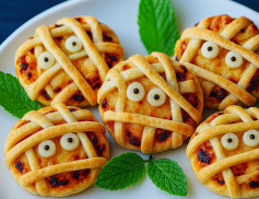Spooky Cheesy Mummy Puffs with Pepperoni Surprise