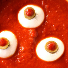 Spooky Tomato Soup with Cheesy Halloween Quesadillas