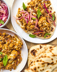 Sticky Cauliflower Flatbreads with Spicy Sweet Sauce