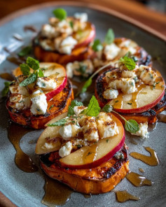 Sweet Potato Bites with Apple and Spicy Honey Drizzle