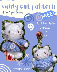 Swirly Cat Crochet Pattern: Free 2-in-1 Chibi Keychain