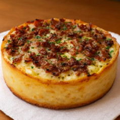 Torta Cremosa de Batata com Bacon e Queijo Douradinho