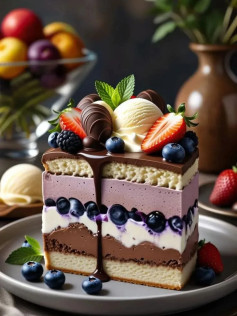 Triple Delight Berry Mousse Cake with Chocolate Ganache