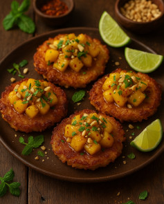 Tropical Crispy Coconut Rice with Chili-Lime Pineapple Bliss