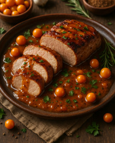 Tropical Goldenberry Glazed Pork Tenderloin