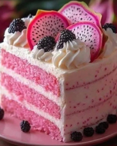 Tropical Velvet Delight: Dragon Fruit & Blackberry Cake