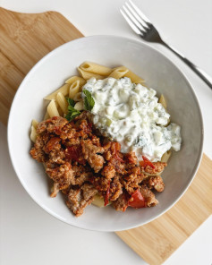 Turkish Delight Pasta with Yoghurt and Spicy Chicken