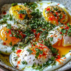 Turkish Poached Eggs with Garlic Yogurt and Herbs